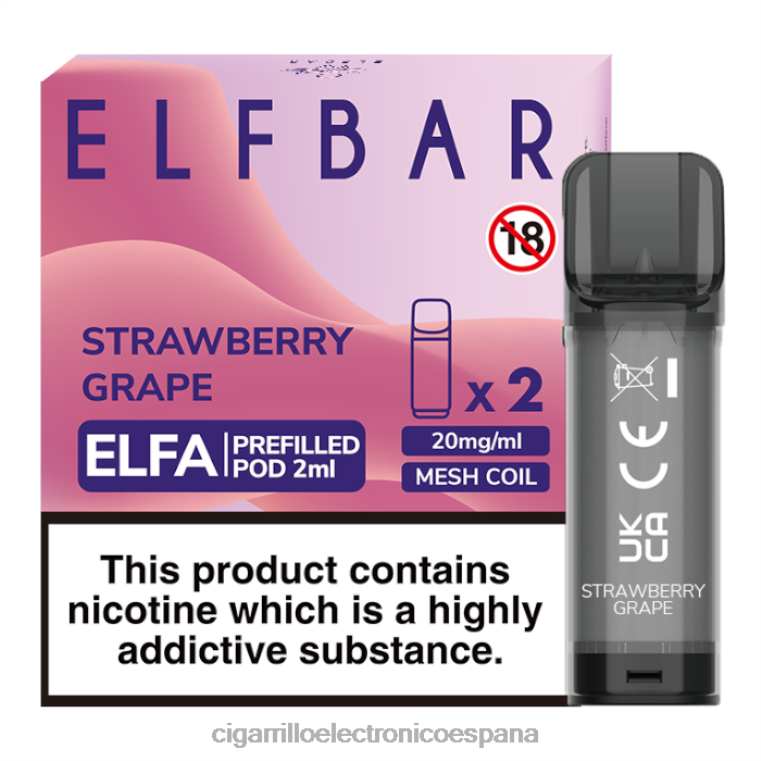 Cigarrillo Electrónico Con Nicotina - uva fresa 6VL06337 ELFBAR Elfa cápsula precargada - 2 ml - 20 mg (paquete de 2)