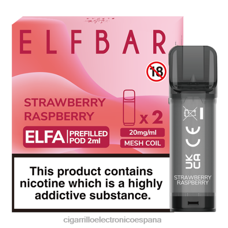 Cigarrillo Electrónico Recargable - frambuesa fresa 6VL06321 ELFBAR Elfa cápsula precargada - 2 ml - 20 mg (paquete de 2)