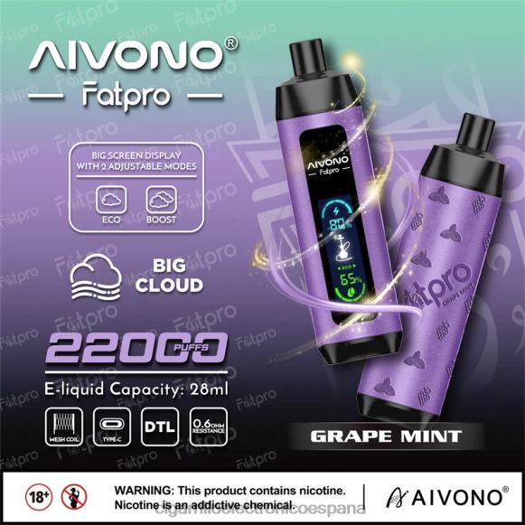 Cigarrillo Electrónico Blu - Aivono Fatpro 22000 menta de uva NLH242