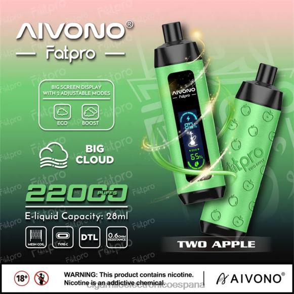 Cigarrillo Electrónico Estanco - Aivono Fatpro 22000 dos manzanas NLH241