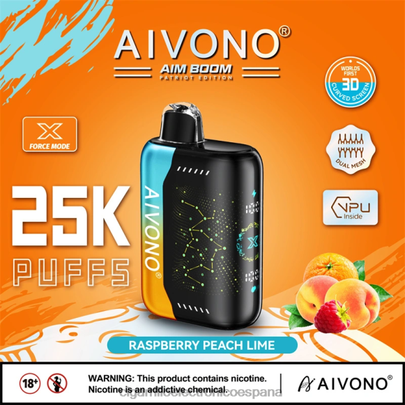 Cigarrillo Electrónico Blu - Aivono AIM BOOM 25000 frambuesa melocotón lima NLH24350