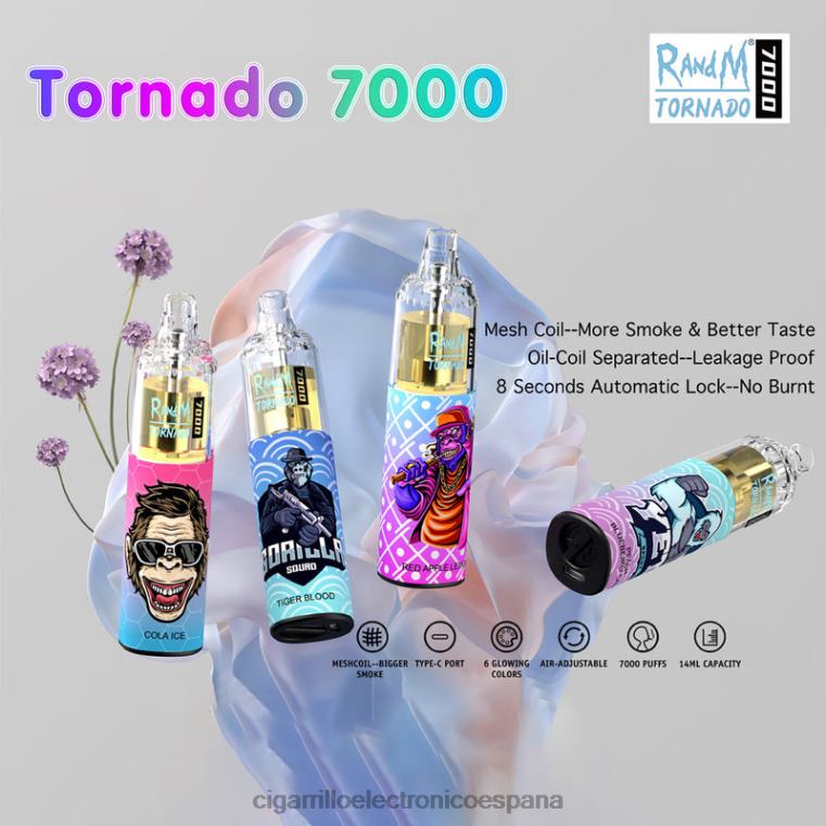 Cigarrillo Electrónico Recargable - desechable 6VL061 RandM Tornado 7000 5%