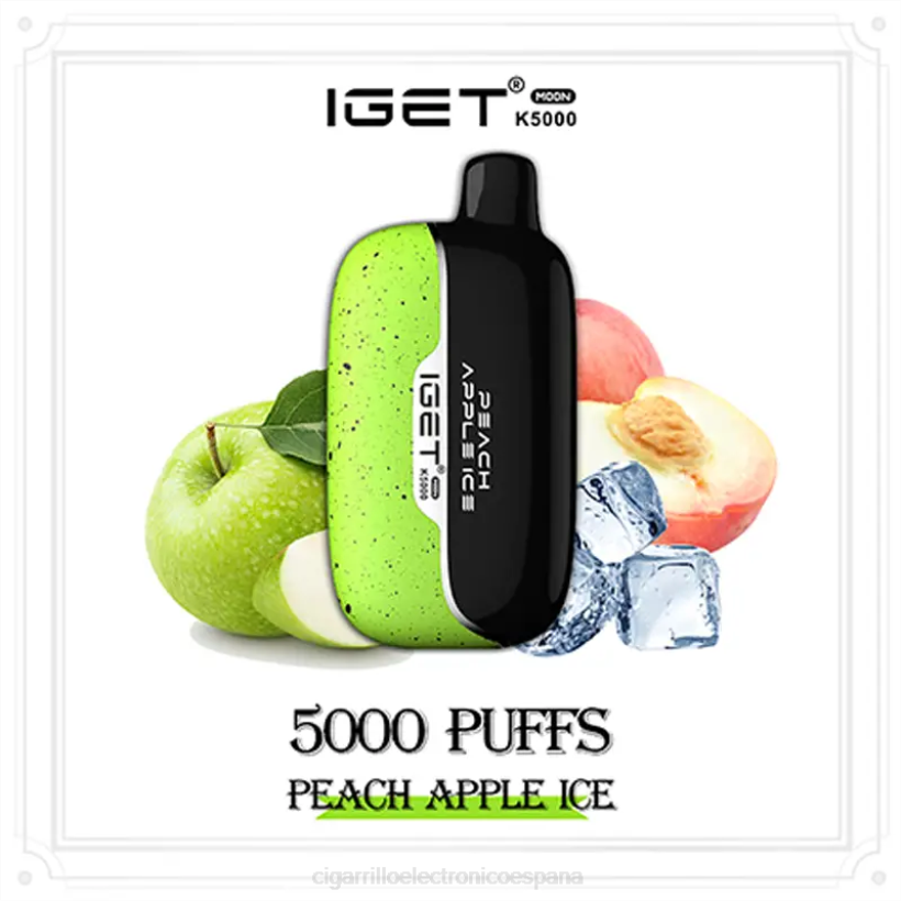 Cigarrillo Electrónico Con Nicotina - IGET Moon k5000 hielo de manzana y durazno PP4F7