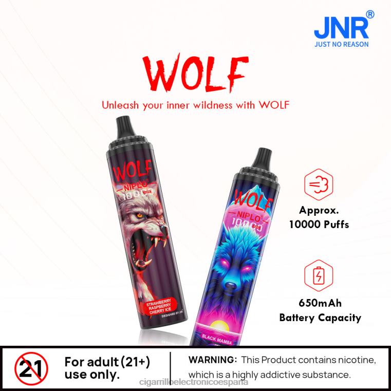 Cigarrillo Electronico España - cereza azul 6VL06100 JNR WOLF NIPLO